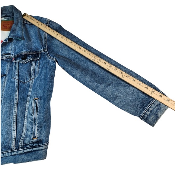 VINTAGE 80's Levi's Trucker Jacket with RARE Striped Blanket Lining Men's M $275 - Picture 11 of 13